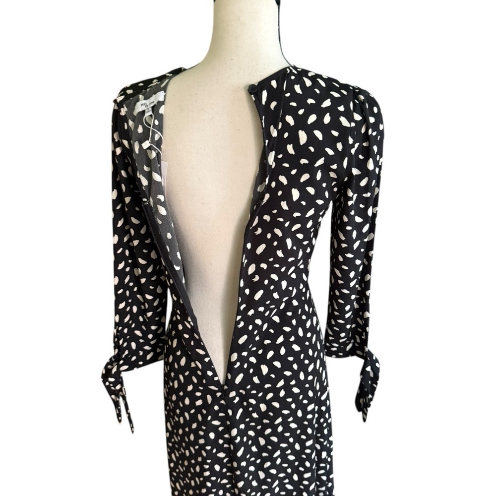 Edit by Nine Black White Patterned Midi Dress Slit Sleeve Tie Size S - Picture 9 of 13